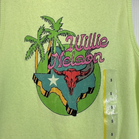 Zion Rootswear - Neon Yellow Willie Nelson Texas Palm Tree Graphic Tank Top Sm - Picture 7 of 10